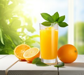 orange juice with water and leaf
