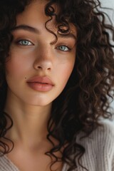 Naklejka premium Stunning woman with luxurious curly hair