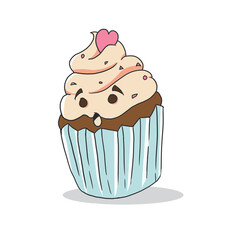 Cupcake with Cream - Valentine Cartoon Illustration | Drawing