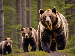 Obraz premium This image captures the untouched beauty and tranquility of the wild where bears roam in their natural habitat. It showcases the majestic creatures in all their glory