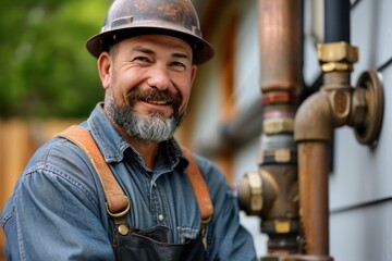 An experienced plumber at the moment of creation