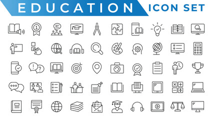 Education and Learning web icons in line style. School, university, textbook, learning. Vector illustration