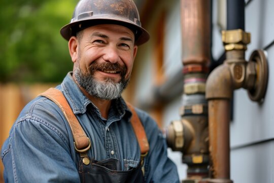 An experienced plumber at the moment of creation