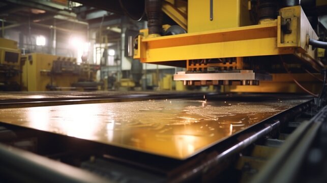 Sheet metal bending in factory.Generative AI