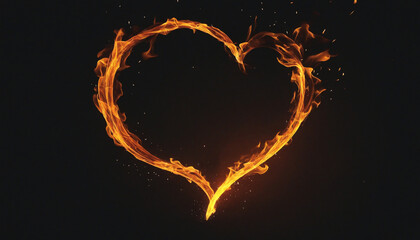 Heart-shaped flames against a dark backdrop