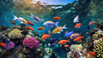 Naklejka na ściany i meble Generated image of colorful fish in the sea
