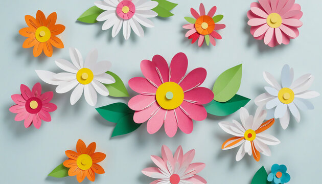 Transparent background with cut-out paper flower design elements
