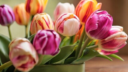 Fototapeta premium Beauty spring blooming tulips arranged in a garden