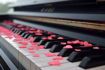 Grand piano with pink hearts