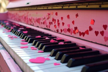 Grand piano with pink hearts