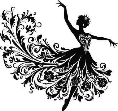 recommend clip art: girl dancing, silhouette flowers ornament decoration, floral vector design.
                    