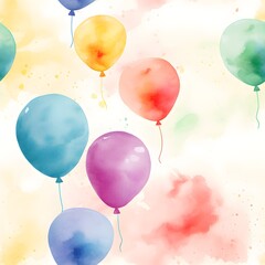 A seamless pattern of cute balloon wallpaper watercolor illustration design on white background. Generative AI
