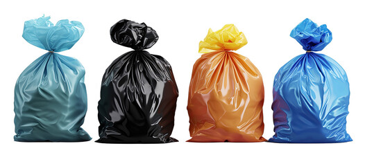 Colorful Garbage plastic bags cut out isolated on transparent background