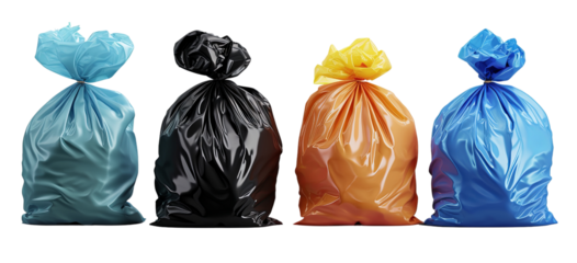 Colorful Garbage plastic bags cut out isolated on transparent background