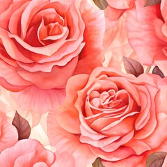 A seamless pattern of rose flower floral wallpaper watercolor illustration design on white background. Generative AI