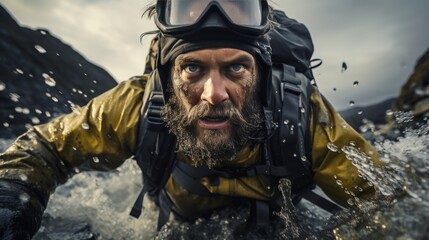 Man in Wet Suit and Goggles in the Water