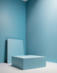 Minimalist 3D Render of Abstract Blue Wall Corner Podium