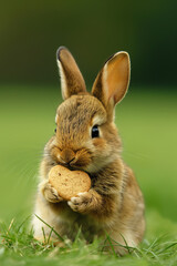 Rabbit with heart on red background. Congratulations.