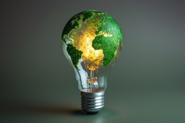 Future Energy: Green Card on a Light Bulb for Sustainability - obrazy, fototapety, plakaty
