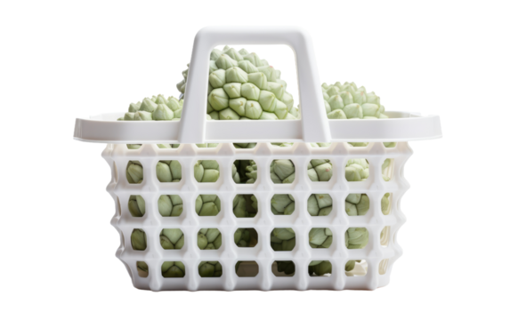 Plastic Basket Holding Sugar Apples isolated on transparent Background