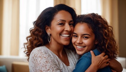 Teenage daughter giving her mother a Mother's Day hug - Powered by Adobe