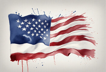 Ink painted American flag on white background
