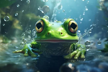 Foto op Canvas a frog in water with bubbles © Elena