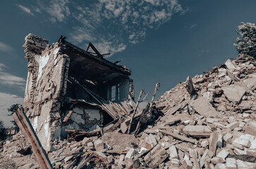 destroyed and burned houses in the city Russia Ukraine war