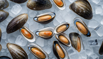 Icy backdrop with mussels poster - Rich with blank space for text creation