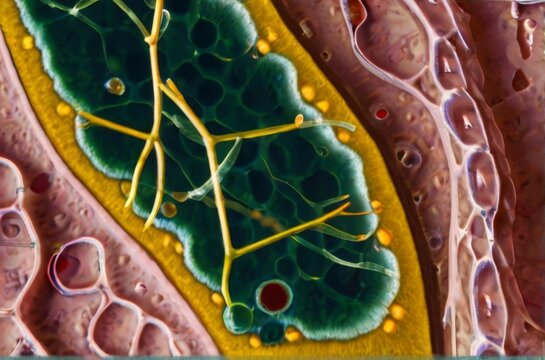 Genetically modified plant cell under a microscope
