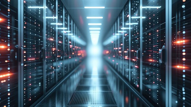 Scaling data processing, abstract, servers, computation, big data. Generative AI.