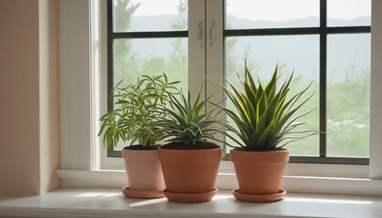 Fototapeta na wymiar Adorable indoor plants by the window