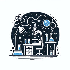 laboratory, designed in a minimalistic Notion concept illustration style. The doodle is in flat black and blue colors, isolated