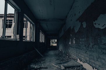 inside a destroyed school in Ukraine