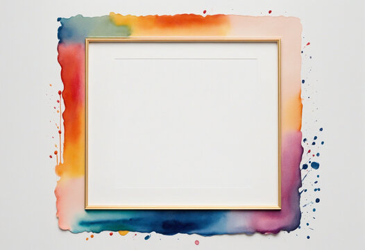 Vibrant watercolor frame with blank space, on clear white background