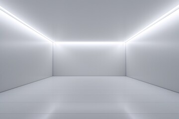 a room with white walls and lights