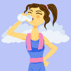 Woman exercising and drinking water