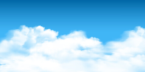 Naklejka na ściany i meble White realistic cloud sky,cloudscape on blue background