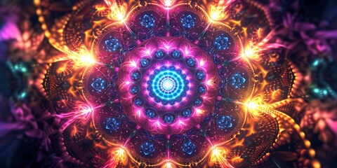 Acid Trippy Abstract Colorful Psychedelic Mandala Magic Circle in LSD Waves Style Background created with Generative AI Technology