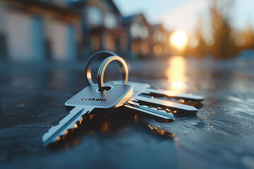 Unlock financial goals with mortgage, invest wisely in real estate. Keys symbolize property ownership, a 3D rendering of potential investment opportunities. - obrazy, fototapety, plakaty