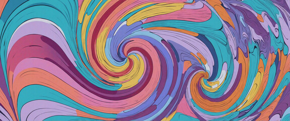 Fototapeta na wymiar Vibrant spiral designs on a sky blue and light purple backdrop