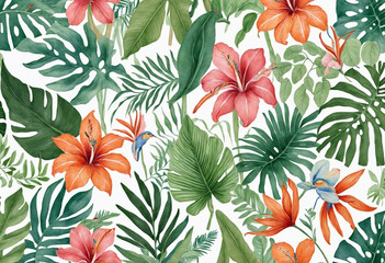 Tropical botanical illustration in watercolor