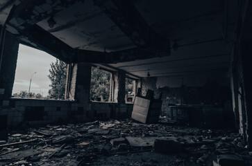 inside a destroyed school in Ukraine