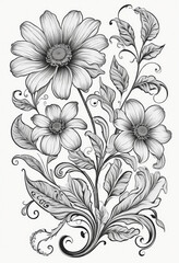 Elegant floral design element, intricate black swirl, transparent background
