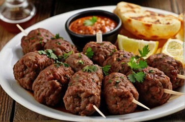 Plate of beef kofta kebabs