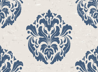 Blue classical luxury damask seamless pattern grunge background