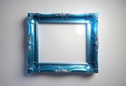 blue glitter photo frame on transparent png background