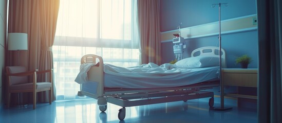 Empty and no patient stay a room with bed in hospital. AI generated image