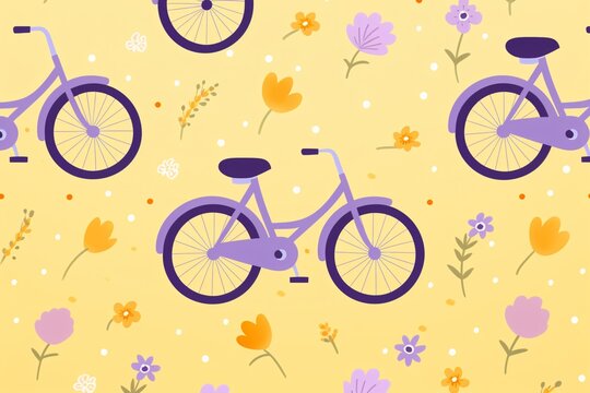 a purple bicycle and flowers