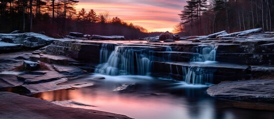 Waterfall in mystic twilight - obrazy, fototapety, plakaty